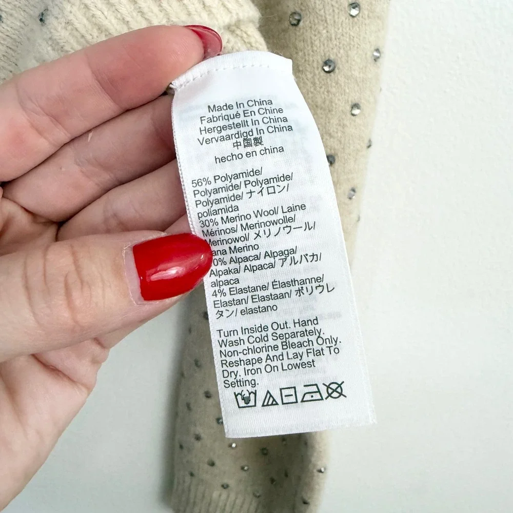 J.Crew Crystal Embellished Fair Isle Merino Wool‎ Alpaca Cardigan Sweater Small